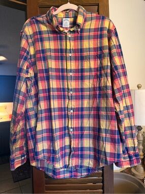 Brooks Brothers Regent fit plaid cotton madras shirt size Large EUC